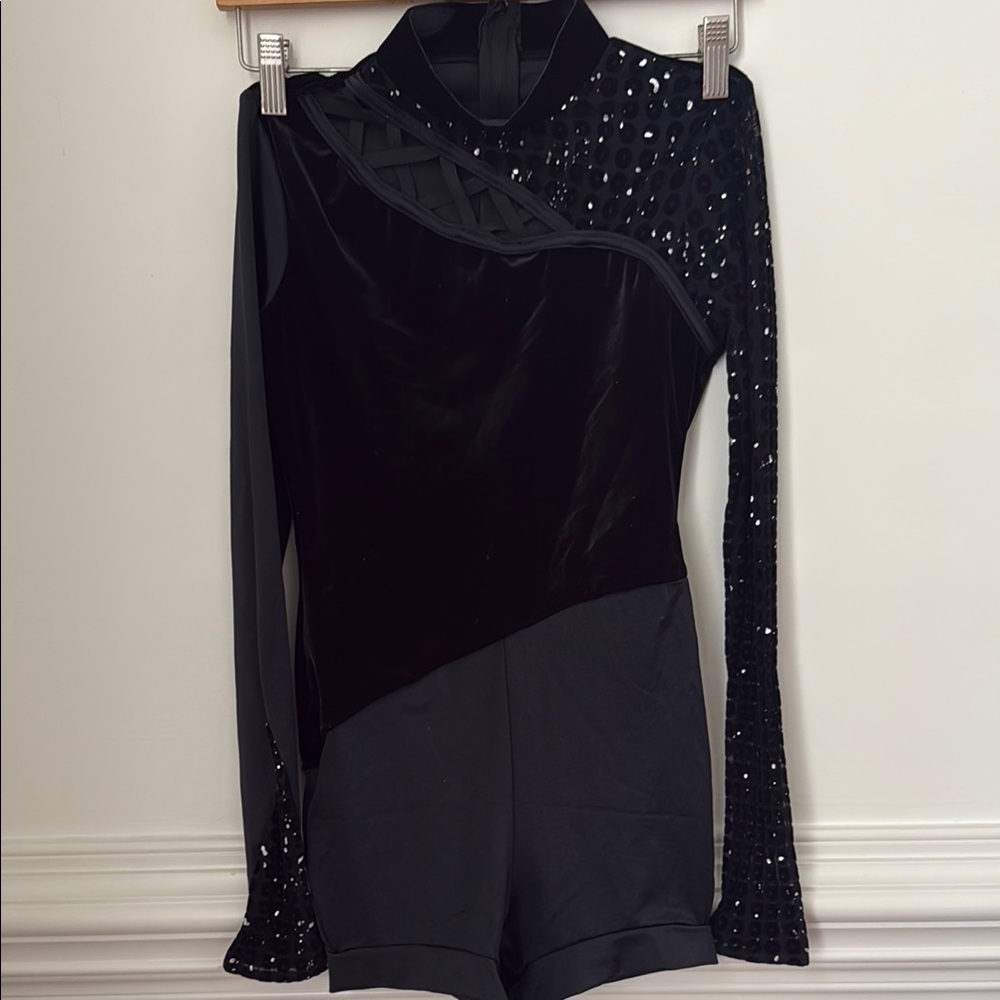BRAND NEW Weissman Black Asymmetrical Embellished Dance Costume